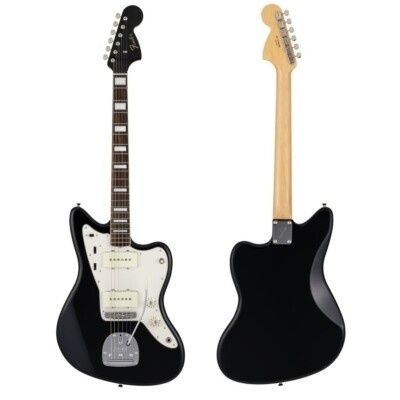 Schwarze elektrische Jazzmaster-Gitarre, Vorder- und Rückansicht